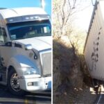 Accidente en sierra de Ímuris-Cananea; pesado tráiler se sale del camino; interrumpido el tráfico.