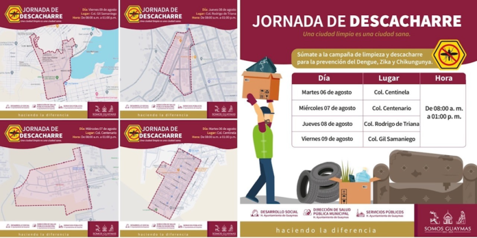 Invitan a Jornada de Descacharre del 06 al 09 de agosto; programa de prevención de zika, dengue y chikungunya.