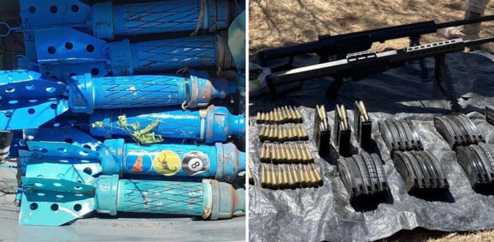 Aseguran artefactos explosivos diseñados para ser lanzados desde un dron; encuentran además fusiles de asalto, cartuchos y cargadores.