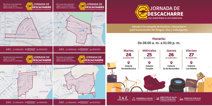 Tendrán colonias jornada de descacharre del 24 al 27 de septiembre; como una medida para prevenir casos de dengue, zika o chikungunya.