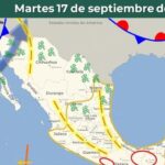 Este día, el frente frío No. 2 se extenderá sobre el noroeste de México; interaccionará con la corriente en chorro subtropical y originará un ligero descenso de temperatura.