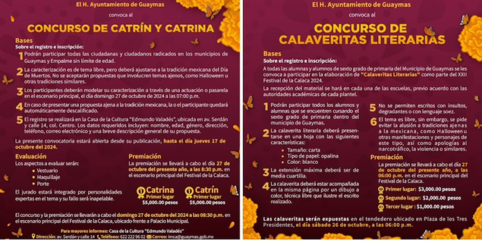 Lanzan covocatorias para concursos de altares de muerto; en el Festival de la Calaca edición XXII a realizarse en la Plaza Tres Presidentes.