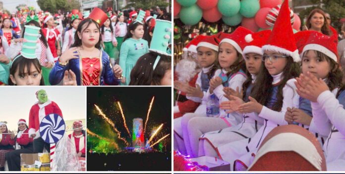 De fiesta navideña Empalme; hubo hoy un bonito desfile, luego el encendido del árbol y un gran festival, eventos que encabezó el alcalde Luis Fuentes y su esposa Xóchitl Mejía de Fuentes.