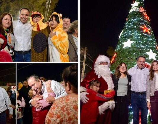 Encienden Toño Astiazarán y Patty Ruibal gran árbol navideño en Poblado Miguel Alemán