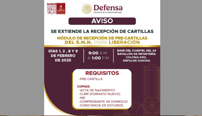 #EMPALME ¡Atención, jóvenes de Empalme!; se extiende término para recepción de documentación de la cartilla militar.