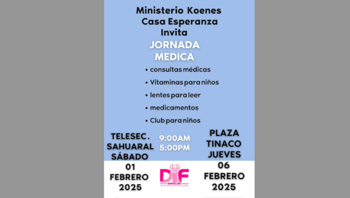 Organian jornadas médicas en Empalme; a cargo del DIF Municipal y el Ministerio ‘Koenes Casa Esperanza’.