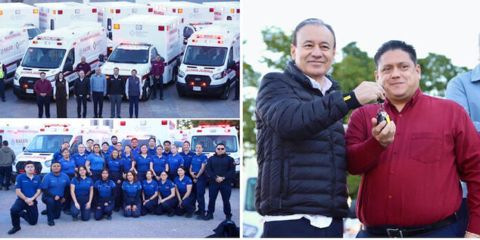 Gobernador Durazo entrega 12 ambulancias y fortalece atención de salud en Sonora; con estas nuevas unidades, las emergencias prehospitalarias en cada rincón del estado serán atendidas de manera más eficiente, ya que se podrá llegar con mayor rapidez hasta donde se necesite.