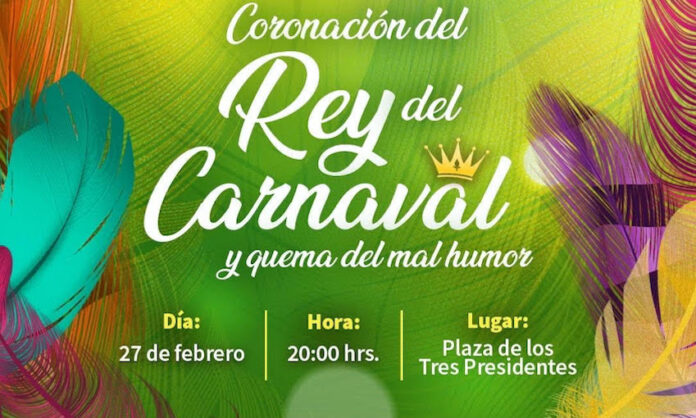 Quema del Mal Humor y coronación del Rey del Carnaval, esta noche; en la Plaza de los Tres Presidentes, a las 20:00 horas.