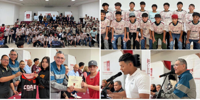 Abandera Luis Fuentes a delegación empalmense rumbo a los Juegos Estatales CONADE 2025; 191 atletas de las disciplinas, como sóftbol, béisbol, fútbol, boxeo, ajedrez y atletismo, recibieron sus uniformes.