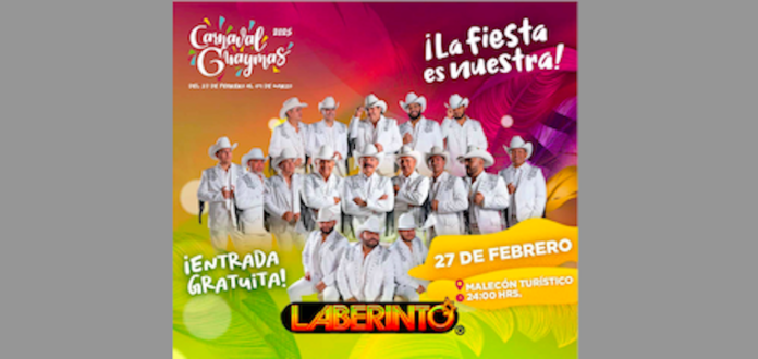 Hoy, Grupo Laberinto en el Malecón Turístico; poniendo el mejor ambiente musical en este Carnaval Guaymas 2025.