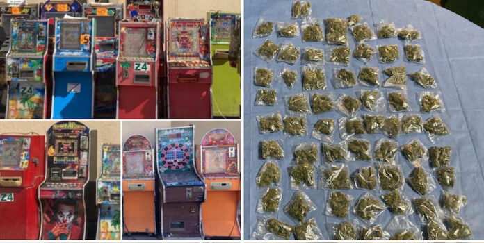 Aseguran máquinas tragamonedas y droga en los municipios de Cajeme y Bácum.