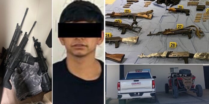Capturan a objetivo criminal tras cateo realizado, en posesión de armas en Hermosillo; capturan a objetivo criminal tras cateo realizado en Hermosillo; fueron aseguradas cartuchos útiles, equipo y ropa táctica, vehículos, entre otros indicios.