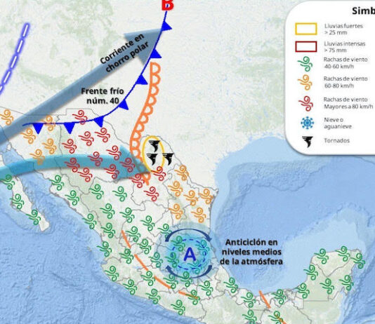 Para hoy, el frente frío núm. 40 se extenderá sobre la frontera noroeste y norte de México