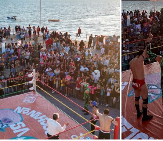Se realiza con gran afluencia lucha libre del Cochinón vs el Patrullero Verde en Bahía de Kino