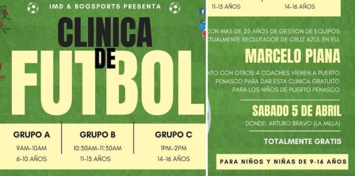 ¡Atención, jóvenes talentos de Puerto Peñasco!; invitan a la Clínica de Fútbol Gratuita impartida por Marcelo Piana.