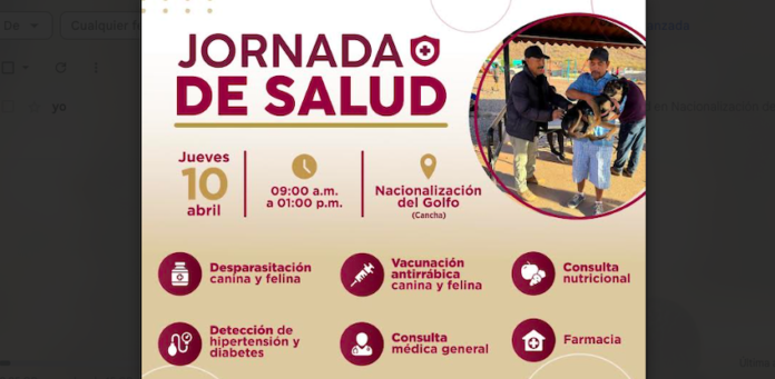 #GUAYMAS Ofrecerá Ayuntamiento de Guaymas Jornada de salud en Nacionalización del Golfo; con servicios enfocados a la prevención de enfermedades, se estará llevando a cabo este 10 de abril.