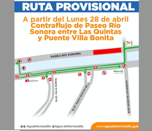 Este lunes 28 se habilitarán dos sentidos en el cuerpo sur de Paseo del Río Sonora