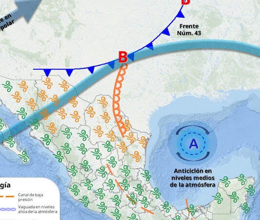 Durante hoy, el frente frío No. 43 se extenderá con características de estacionario