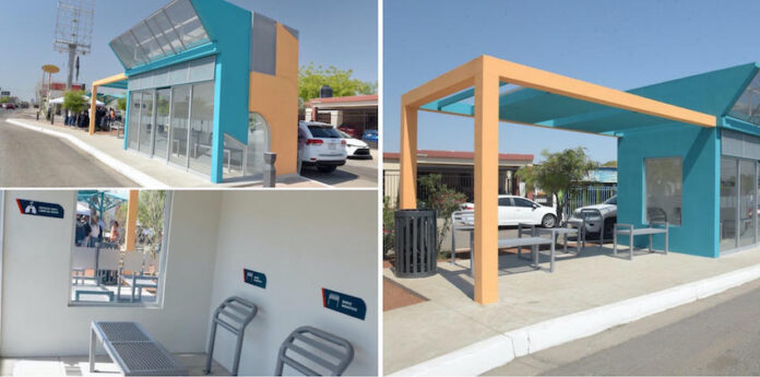 Apertura Gobierno de Hermosillo las primeras tres paradas de camión refrigeradas con videovigilancia; las casetas cuentan con paneles solares, aire acondicionado, rack para celulares con entrada USB y tipo C y cámara de vigilancia, entre otros.