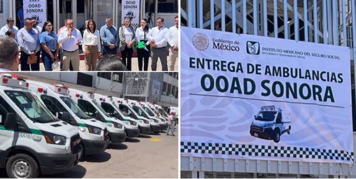 #GUAYMAS Entregan 20 ambulancias del IMSS; ceremonia llevada a cabo en el estacionamiento del Hospital de Guaymas; tres unidades se quedan en dicho nosocomio y dos son para Empalme.