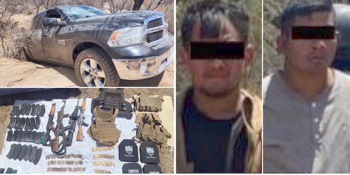#SÁRIC Capturan a dos sujetos con armamento, cartuchos, ropa táctica y un vehículo; fueron asegurados en medio de un operativo llevado a cabo en en Sáric.