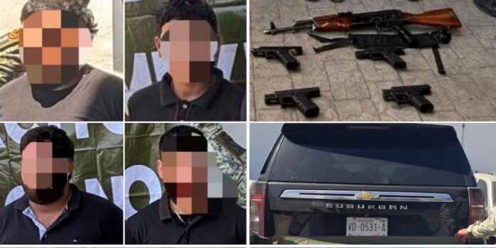 #HERMOSILLO Detienen a cuatro hombres fuertemente armados; fueron sorprendidos cuando viajaban en un vehículo con reporte de robo en Hermosillo.