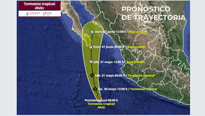 #NACIONAL ‘Alvin’ ocasiona lluvias y vientos fuertes, así como oleaje elevado en México; se pronostican lluvias intensas en regiones de Coahuila, Nuevo León, Puebla, Veracruz y Oaxaca.