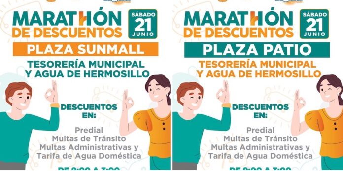 Aprovecha este sábado 21 Doble “Marathón de Descuentos” en Plaza Patio y Sunmall; con descuentos en predial, multas de tránsito, multas administrativas y tarifa de agua doméstica.