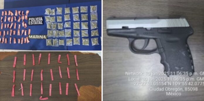 #CAJEME Caen 6 personas en posesión de arma y droga; resultado de operativo conjunto llevado a cabo en Ciudad Obregón.