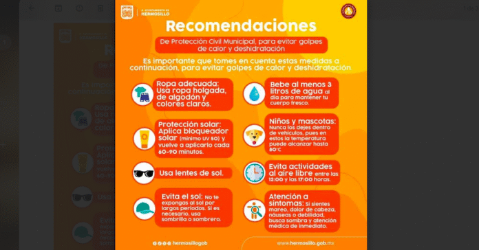 Refuerza Gobierno Municipal acciones preventivas ante calor extremo en Hermosillo; la Coordinación Municipal de Protección Civil emite recomendaciones ante altas temperaturas