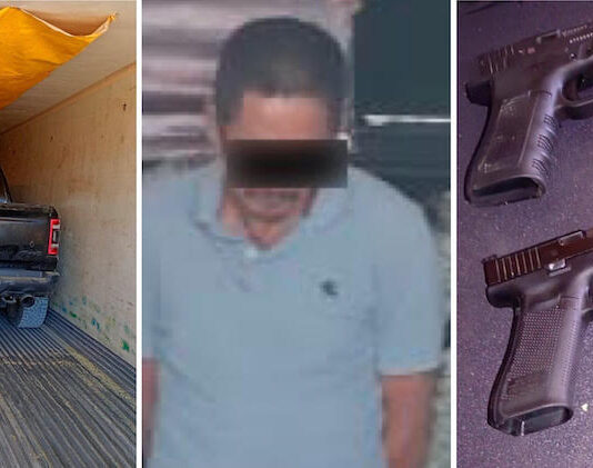 Aseguran tráiler que transportaba vehículos robados y armas