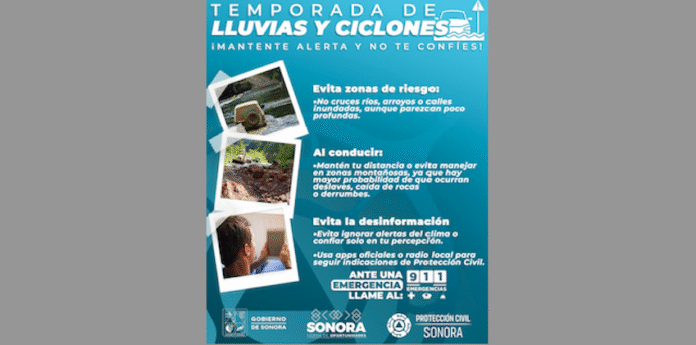 #Hermosillo Llaman a tomar medidas preventivas ante pronóstico de intensas lluvias; debido a la influencia del monzón mexicano se esperan precipitaciones en el sur y oriente de Sonora.