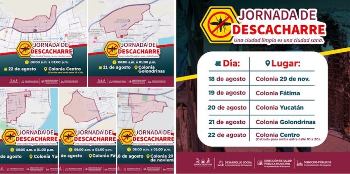 Promueve el Ayuntamiento de Guaymas del 18 al 22 de agosto, en busca de reforzar las medidas preventivas contra el dengue, zika y chikungunya.