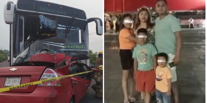 #Nacional Muere familia en accidente carretero; el vehículo en el que viajaban fue impactado por un camión de pasajeros, cuyo chofer se dio a la fuga.