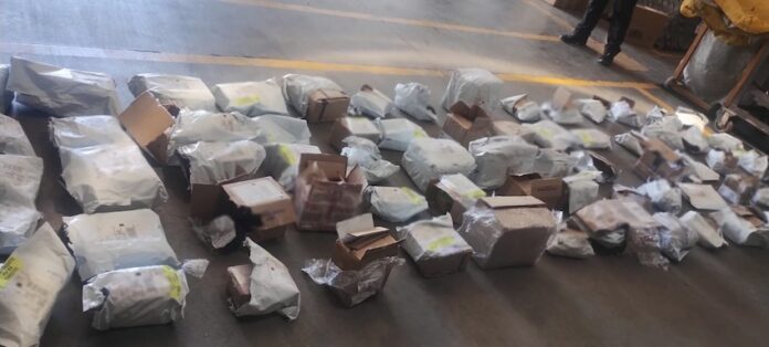 #Hermosillo Decomisan paquetes de droga en empresa de mensajería; guardias federales con apoyo de un binomio canino, detectaron cajas y sobres.