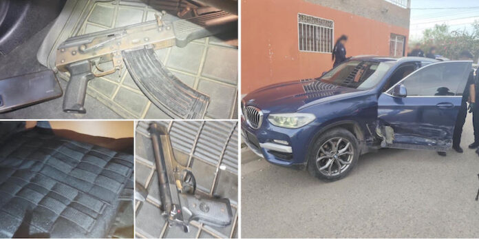 Menor de edad detenido en posesión de arma larga y arma corta; hubo una persecución en Hermosillo, cuando viajaba en un BMW.