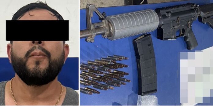Detienen a hombre armado en Cajeme; aseguran arma de fuego, vehículo robado y 800 envoltorios con narcótico durante operativo conjunto.