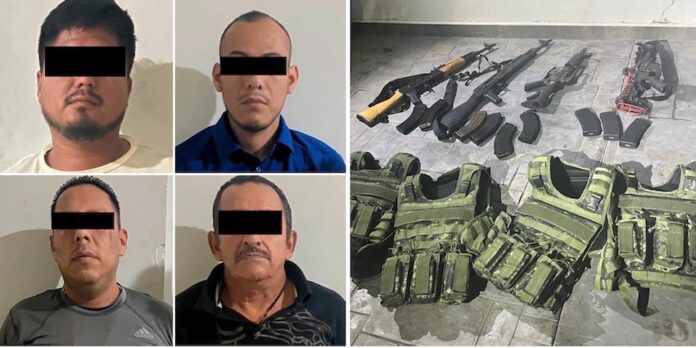 #Culiacán Aseguran fusiles de asalto, cartuchos y cargadores; además de placas balísticas y chalecos tácticos; hay 4 detenidos.