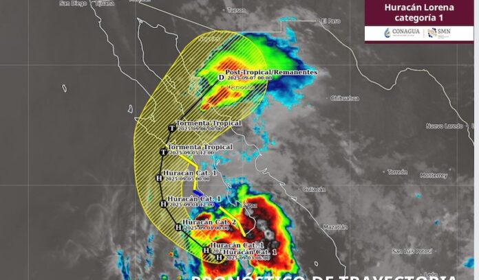 #Nacional ‘Lorena’ ya es huracán categoría 1; el centro del sistema meteorológico se localiza a 165 kilómetros al suroeste de Cabo San Lucas.
