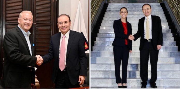 Gobernador Durazo y Presidenta Sheinbaum refuerzan estrategia de Seguridad binacional en Sonora; el mandatario estatal estuvo presente este jueves en la reunión del Gabinete de Seguridad Nacional, y por la tarde se reunió en Hermosillo con Ronald Johnson, embajador de Estados Unidos en México.