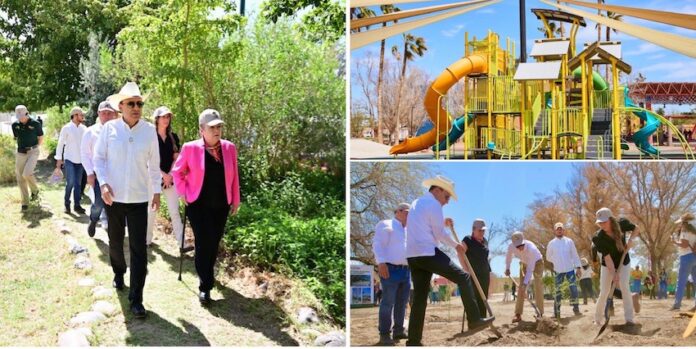 #Hermosillo Gobernador Durazo avanza en acciones de rescate del Bosque Urbano La Sauceda con remodelación y reforestación; la transformación de este emblemático sitio ya es una realidad; ha pasado de 40 a 120 hectáreas, consolidándose como uno de los patrimonios ambientales más importantes en la historia de Sonora.
