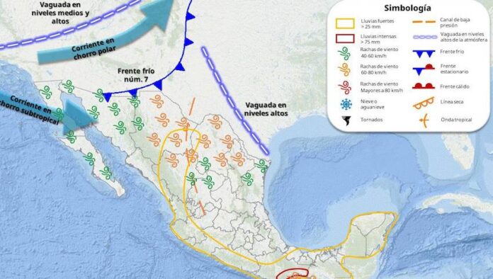 #Hermosillo Se espera para hoy el ingreso del frente frío núm. 7 sobre el noroeste; estará interactuando con una vaguada en altura y las corrientes en chorro polar y subtropical.
