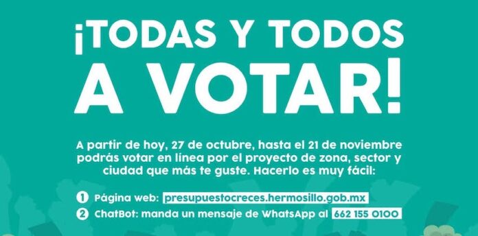 Invita Gobierno Municipal a participar en las votaciones del Presupuesto CRECES 2025; la votación en línea y vía WhatsApp abrió el 27 de octubre y continuará hasta el 21 de noviembre próximo.
