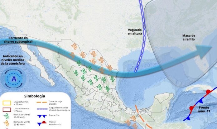 #Hermosillo  Se mantendrá un ambiente de frío a fresco sobre municipios de la región montañosa; nublados sobre municipios del sur del estado pudiendo ocasionar lluvias ligeras.
