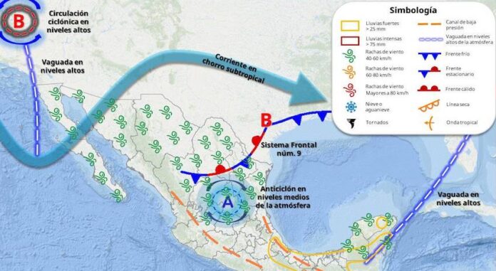 #Hermosillo Vaguada y una corriente en chorro subtropical se desplazarán sobre el noroeste del país; generando probabilidad de lluvias ligeras (0.5 a 5mm) para el noreste y norte de Sonora.
