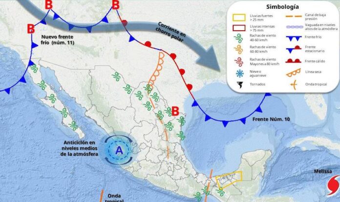 #Hermosillo  Entre hoy y mañana se espera la aproximación del frente frío No.11; estará generando descenso en las temperaturas, y rachas de viento moderadas (40 a 60 km/h) en el noroeste del estado.