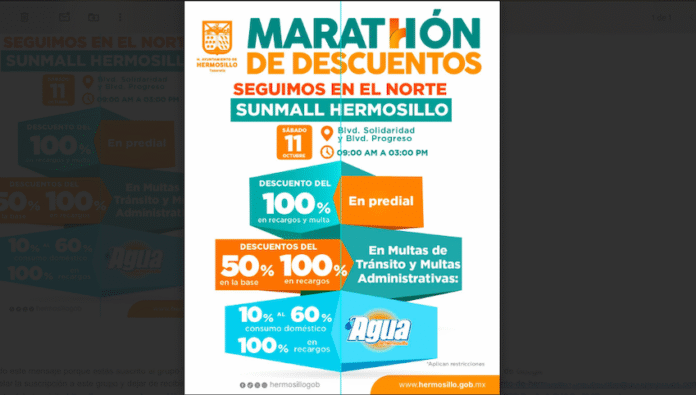 Preparan Tesorería Municipal y Agua de Hermosillo jornada de descuentos el próximo sábado; el Gobierno Municipal acercará los servicios de ambas dependencias a residentes del sector norte de la ciudad.