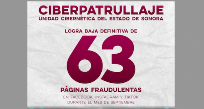 Logra Gobierno de Sonora baja definitiva de 63 páginas fraudulentas; como parte del trabajo de la Unidad Cibernética durante septiembre del presente año.