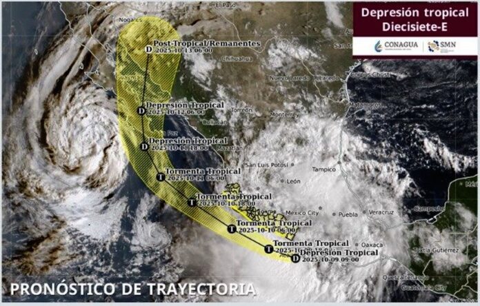 #Nacional Se formó la depresión tropical Diecisiete-E, en el Pacífico; frente a las costas de Guerrero y se prevé que su trayectoria sea paralela a las costas mexicano.
