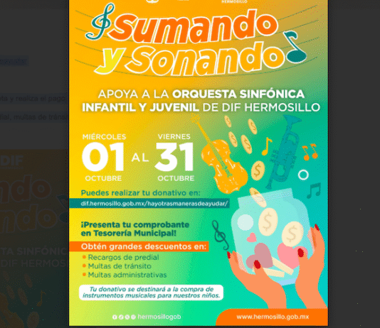 Lanzan campaña `Sumando y Sonando’ para apoyar a la Orquesta Sinfónica Infantil y Juvenil de DIF Hermosillo